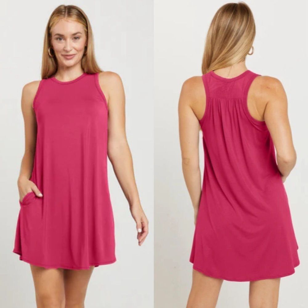 SheBird Raspberry Pink Modal Blend The Tunic Tank Bra Dress Sz 8 Athleisure Cozy